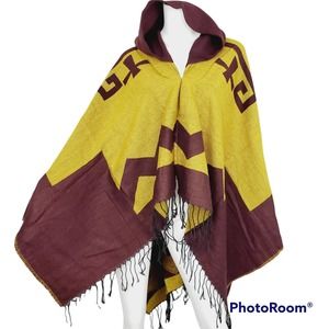 Ethnic Hooded Poncho Open Front Wrap
